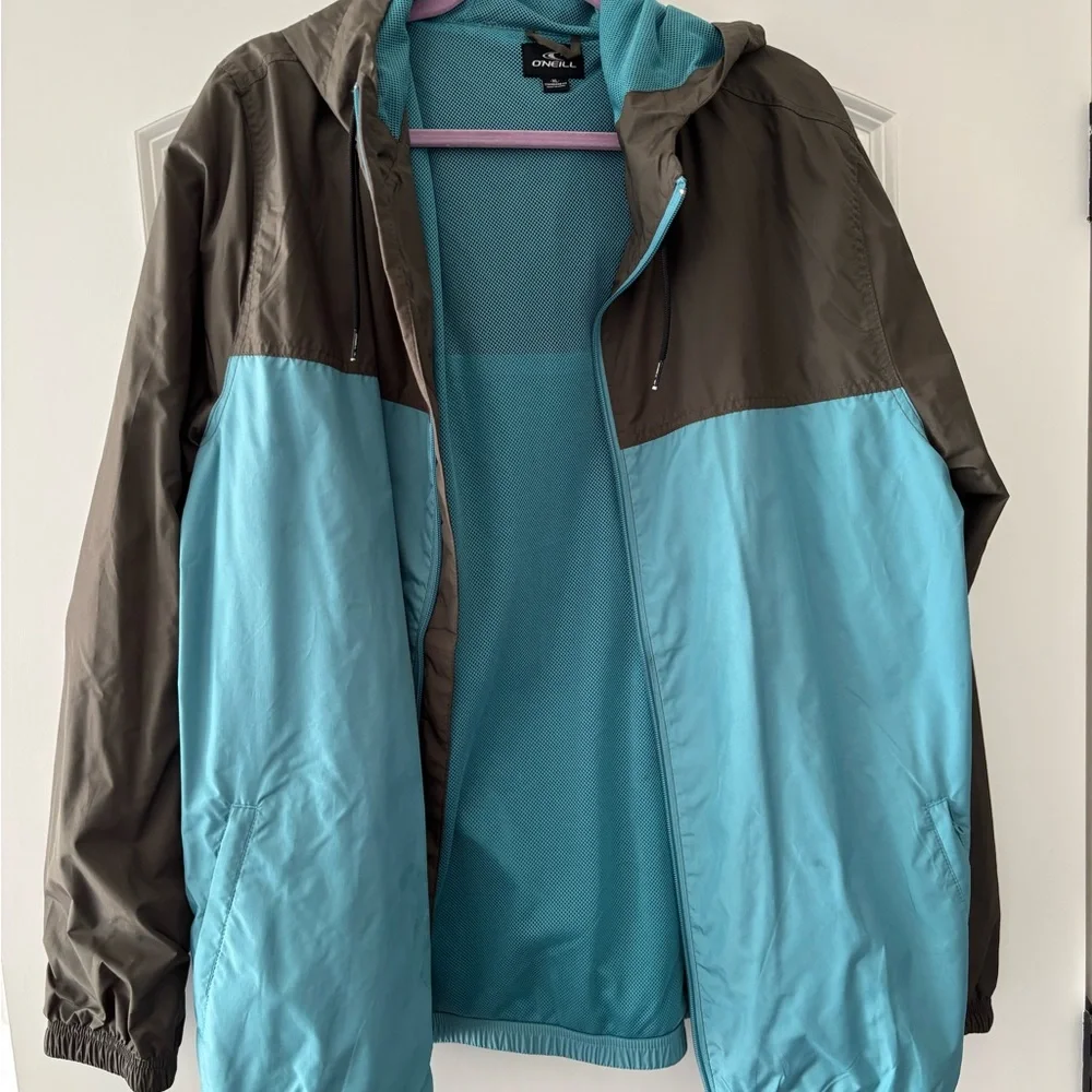 O'Neill Men's Aqua and Brown Windbreaker - Picture 1 of 4